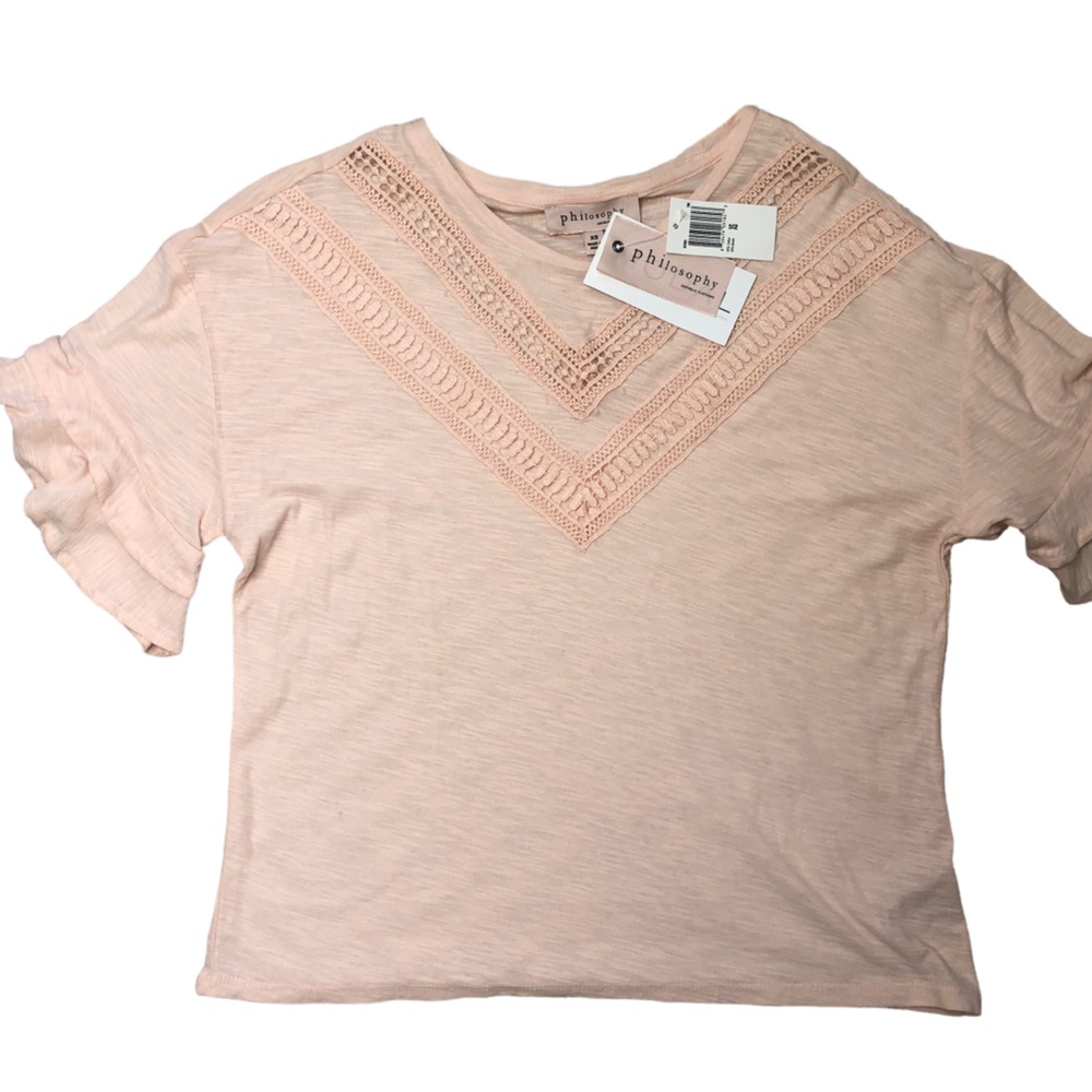 Philosophy Ruffle Short Sleeve Top Crochet Pale Pink Size XS - Picture 3 of 8